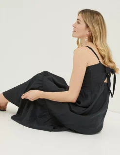 FatFace Julien Tie Back Linen Midi Dress Black Online
