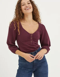 FatFace Kara Henley Top Plum New
