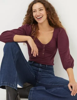 FatFace Kara Henley Top Plum New