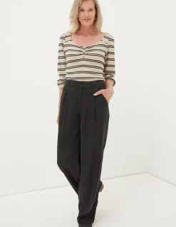 FatFace Kara Stripe Henley Top Ivory Hot