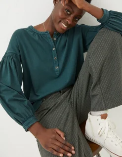 FatFace Keira Henley Top Teal Green Best