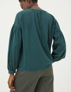 FatFace Keira Henley Top Teal Green Best