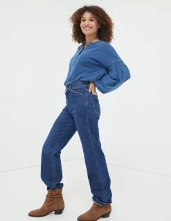 FatFace Keira Indigo Henley Top Indigo Blue