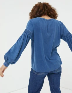 FatFace Keira Indigo Henley Top Indigo Blue