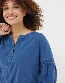 FatFace Keira Indigo Henley Top Indigo Blue