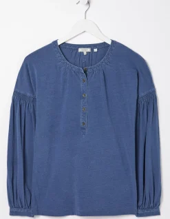 FatFace Keira Indigo Henley Top Indigo Blue