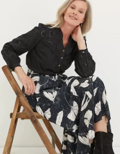FatFace Kerry Broderie Top Black Outlet