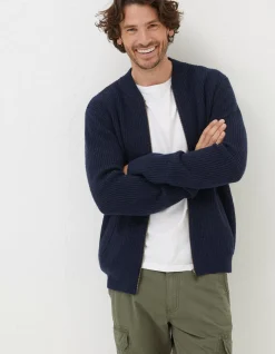 FatFace Knitted Bomber Cardigan Navy Outlet