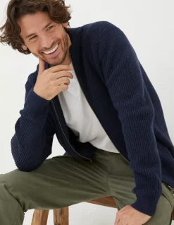 FatFace Knitted Bomber Cardigan Navy Outlet