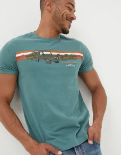 FatFace Land Rover Embroidered T-Shirt Dark Teal Discount