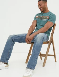 FatFace Land Rover Embroidered T-Shirt Dark Teal Discount