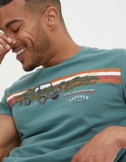 FatFace Land Rover Embroidered T-Shirt Dark Teal Discount