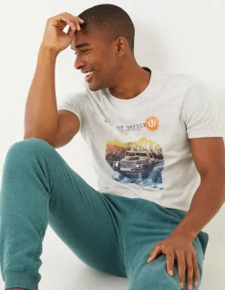 FatFace Land Rover Out Of Office T-Shirt Winter Wht Clearance