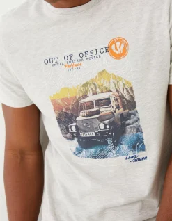 FatFace Land Rover Out Of Office T-Shirt Winter Wht Clearance