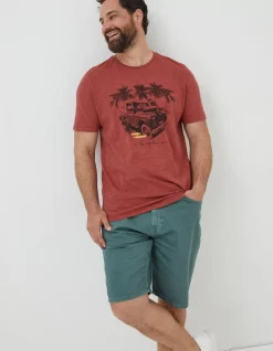 FatFace Land Rover Palm T-Shirt Rust Red Outlet