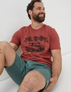 FatFace Land Rover Palm T-Shirt Rust Red Outlet