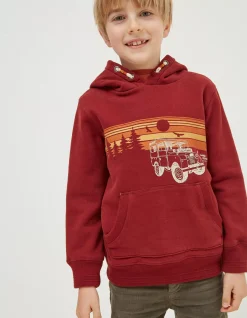 FatFace Land Rover Popover Hoodie Claret Red Online