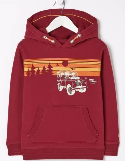 FatFace Land Rover Popover Hoodie Claret Red Online