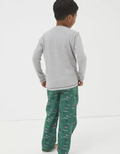 FatFace Land Rover Woven Pyjama Set Green Outlet