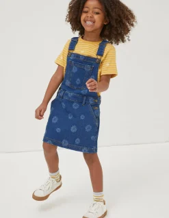 FatFace Laser Print Denim Pinafore Dress Denim Blue Online