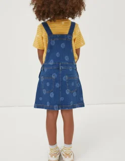 FatFace Laser Print Denim Pinafore Dress Denim Blue Online