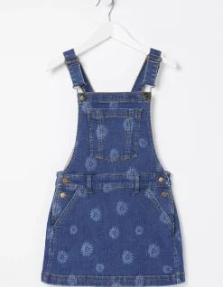 FatFace Laser Print Denim Pinafore Dress Denim Blue Online