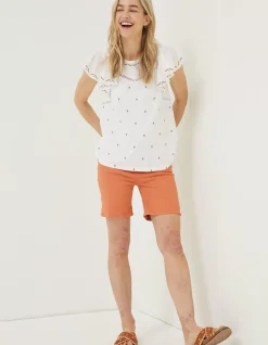FatFace Leah Embroidered Top Ivory Clearance