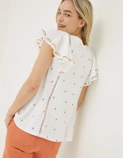 FatFace Leah Embroidered Top Ivory Clearance