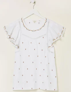 FatFace Leah Embroidered Top Ivory Clearance