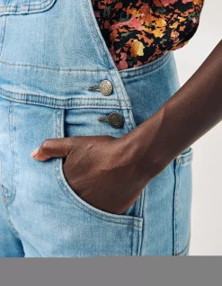 FatFace Lewes Slim Leg Denim Dungarees Vintage Pale Clearance