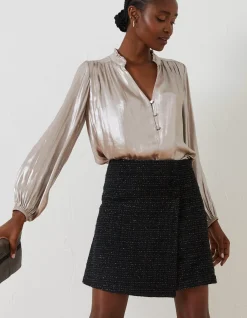 FatFace Lily Metallic Skirt Black Clearance
