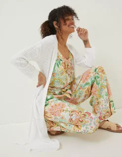 FatFace Lindsay Cotton Linen Longline Cardigan White New