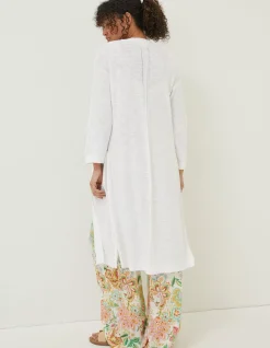 FatFace Lindsay Cotton Linen Longline Cardigan White New