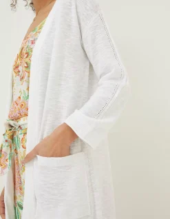 FatFace Lindsay Cotton Linen Longline Cardigan White New