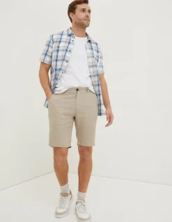 FatFace Linen Flat Front Shorts Natural Outlet