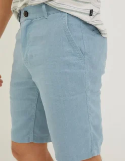 FatFace Linen Flat Front Shorts Duck Egg Sale