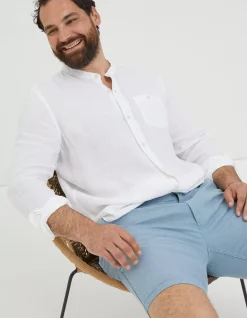 FatFace Linen Flat Front Shorts Duck Egg Sale
