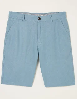 FatFace Linen Flat Front Shorts Duck Egg Sale