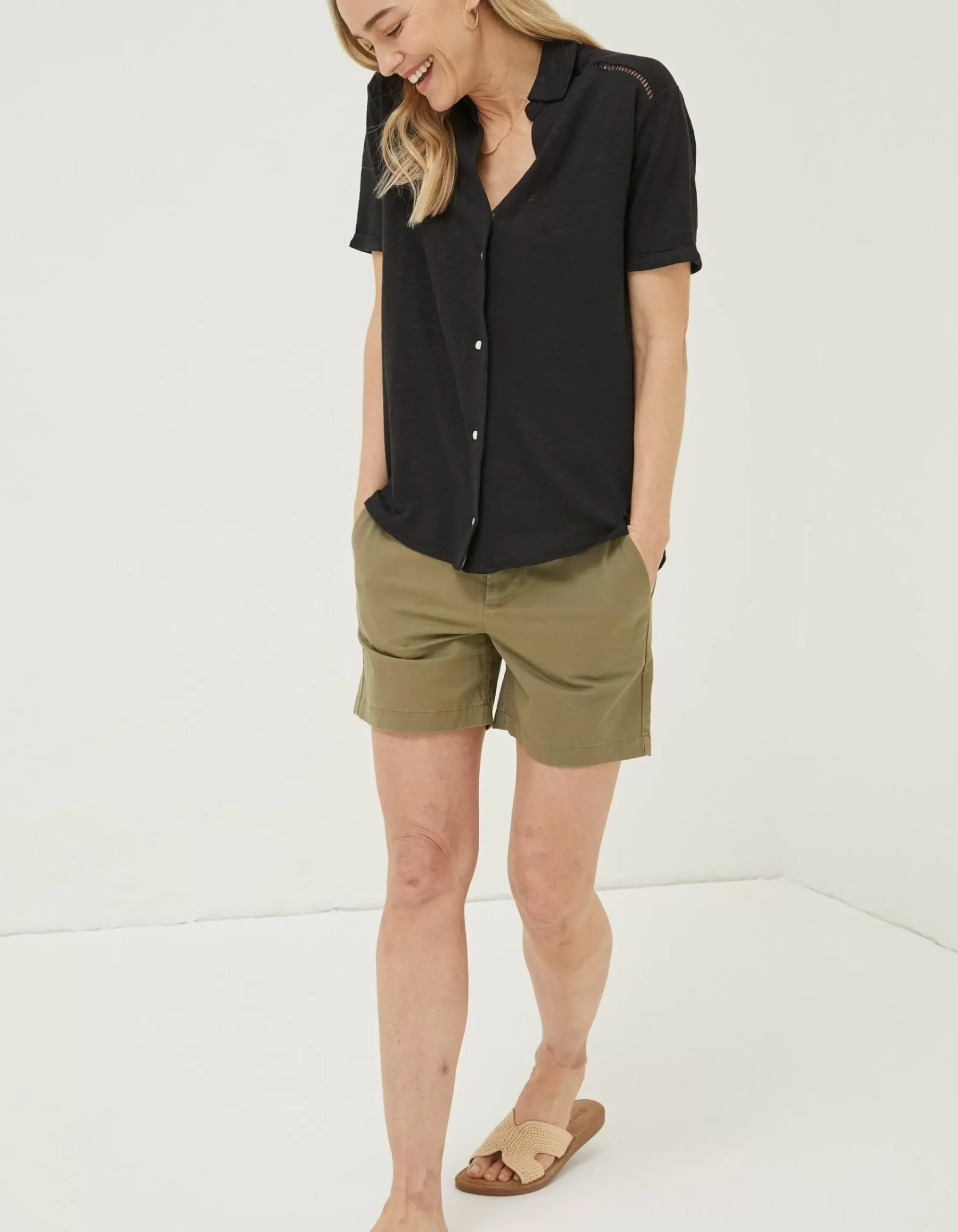 FatFace Linen Shirt Black Sale