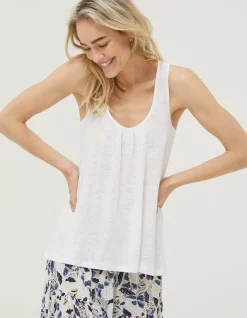 FatFace Linen Vest Top White Outlet