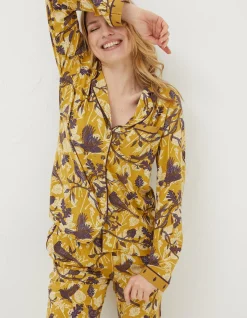 FatFace Lino Birds Pyjama Top Washed Yellow Best
