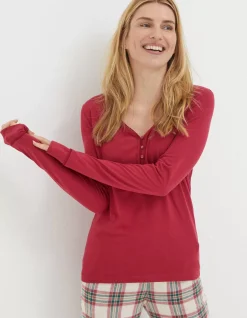 FatFace Livvy Henley Top Raspberry Red Online