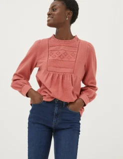 FatFace Liza Broderie Top Washed Red Online