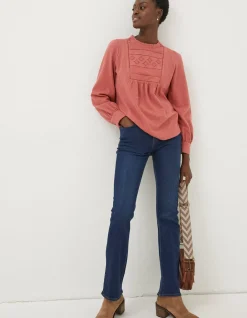FatFace Liza Broderie Top Washed Red Online