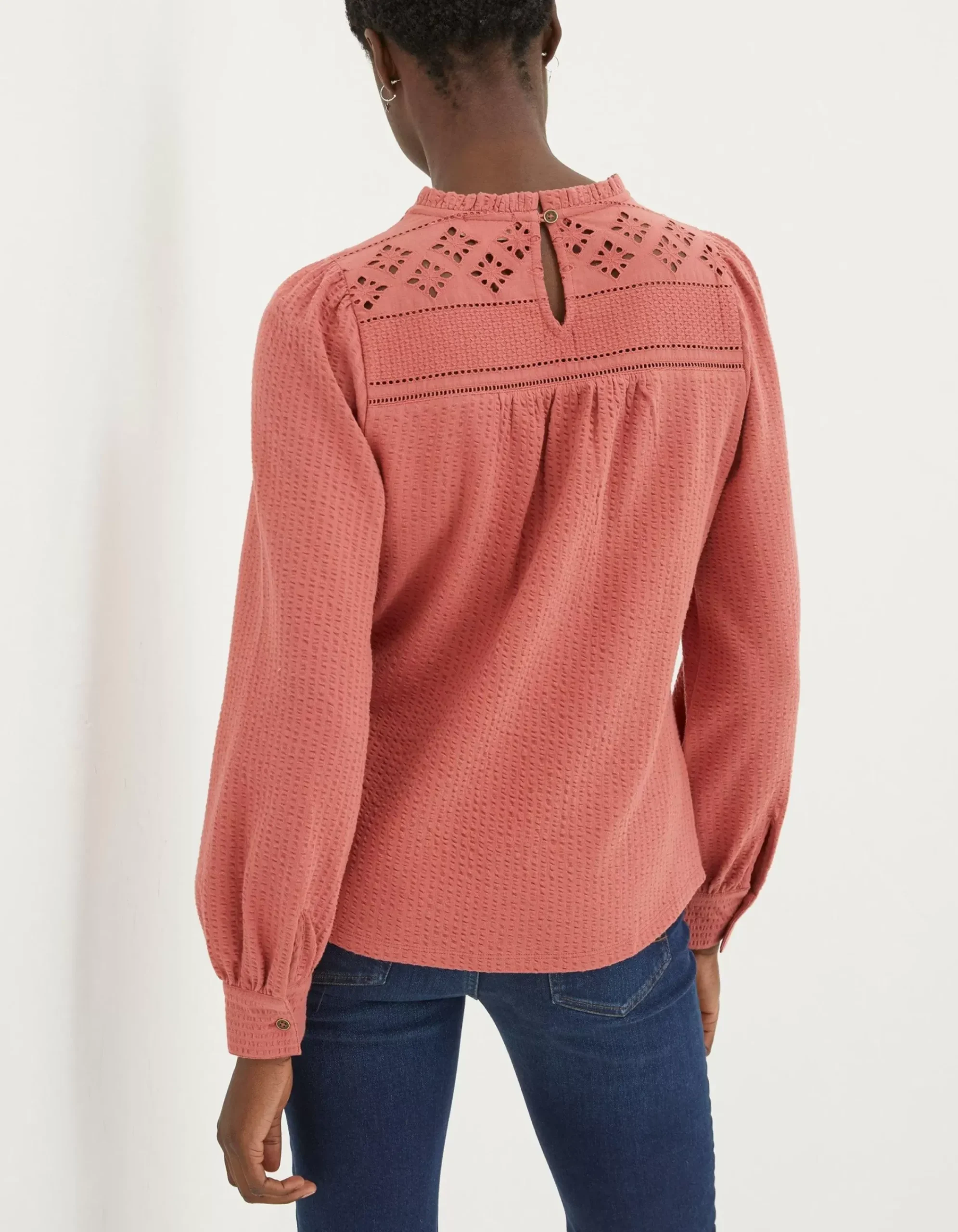 FatFace Liza Broderie Top Washed Red Online