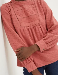 FatFace Liza Broderie Top Washed Red Online