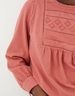 FatFace Liza Broderie Top Washed Red Online