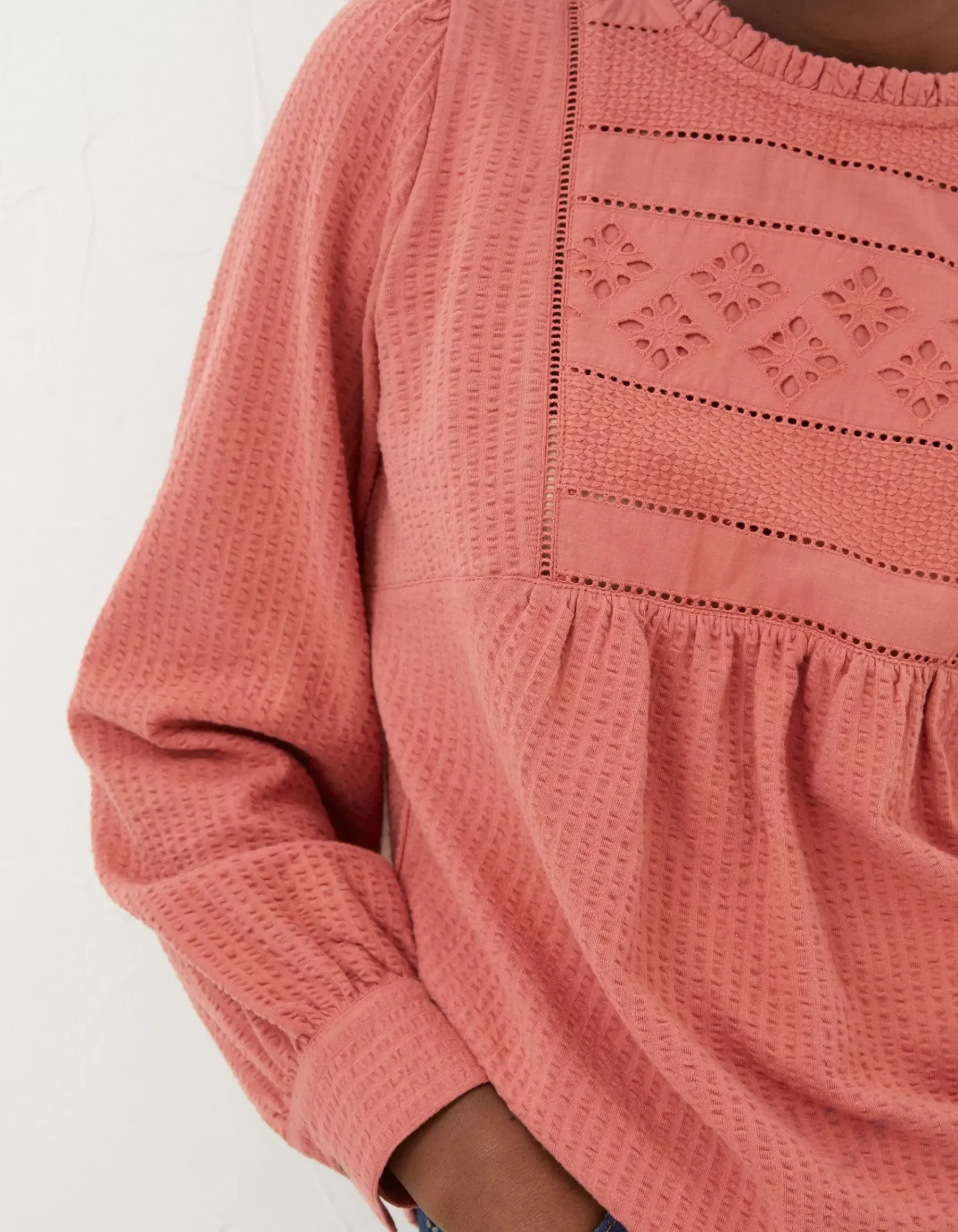 FatFace Liza Broderie Top Washed Red Online