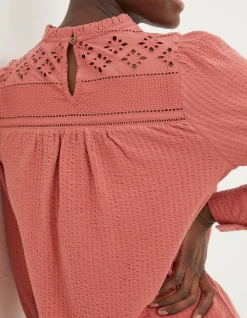 FatFace Liza Broderie Top Washed Red Online