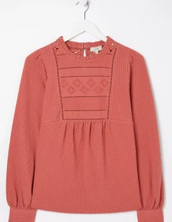 FatFace Liza Broderie Top Washed Red Online